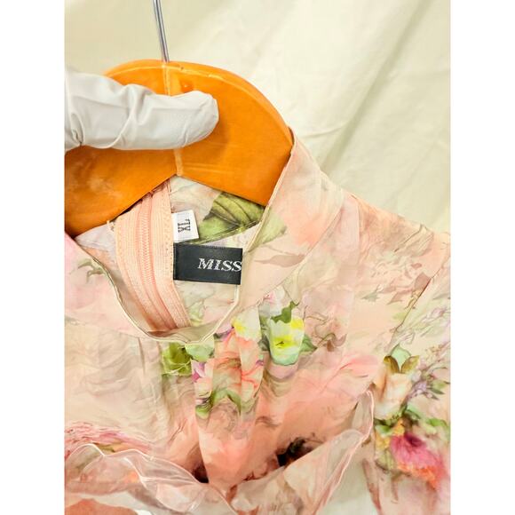 Missord Avante Garde Maximalist Sheer Floral High Neck Bishop Sleeve Mini Dress - Picture 4 of 7